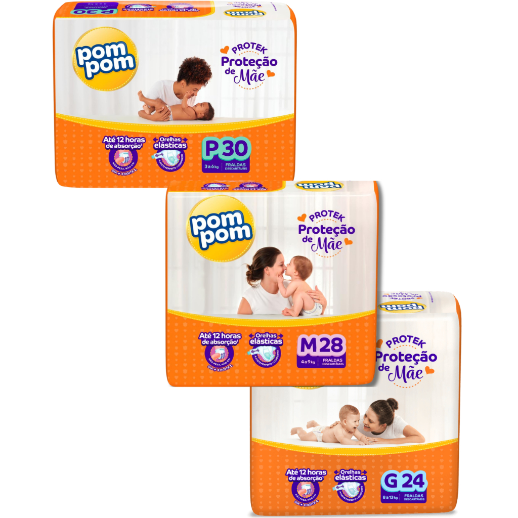 Fralda Pompom Derma Protek Infantil - Kit Atacado com 2/3/4/5