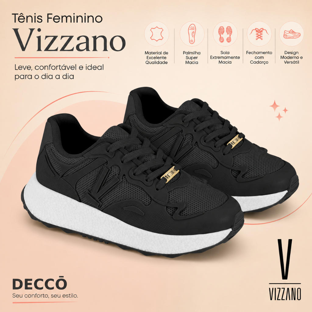 Tenis Feminino Vizzano Leve Ultra Confortável Macio Estilo Academia Treino e Cam