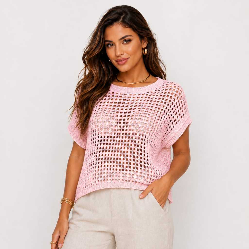 Blusa Tricô Crochê Premium Verão Moda Feminina Estilo e Conforto Vazada