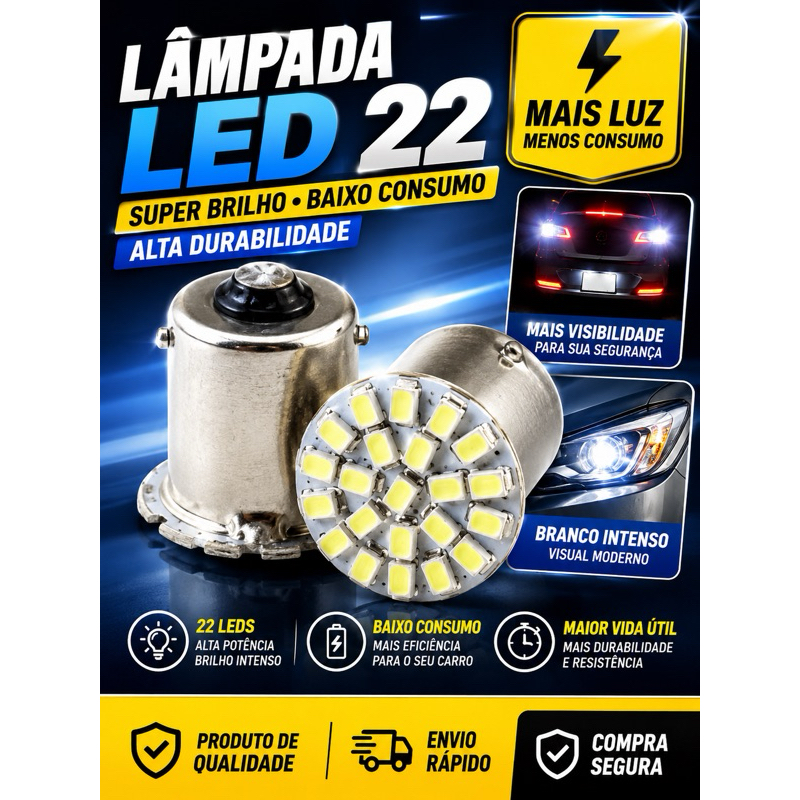 LÂMPADA LED DE RÉ SUPER BRANCA 12V | PAR 2 UNIDADES | LUZ FORTE E BRILHANTE