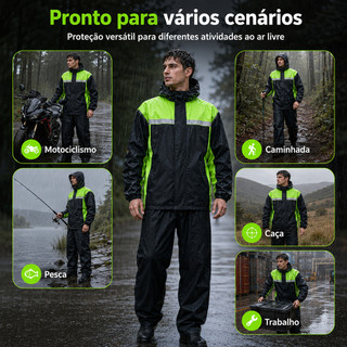 Conjunto Capa De Chuva Roupa Para Motoqueiros Ciclistas Impermeável Calça Jaqueta C