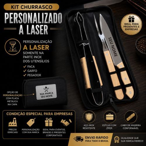 Kit Churrasco Personalizado com Nome ou Logo – Presente Exclusivo que Impressiona