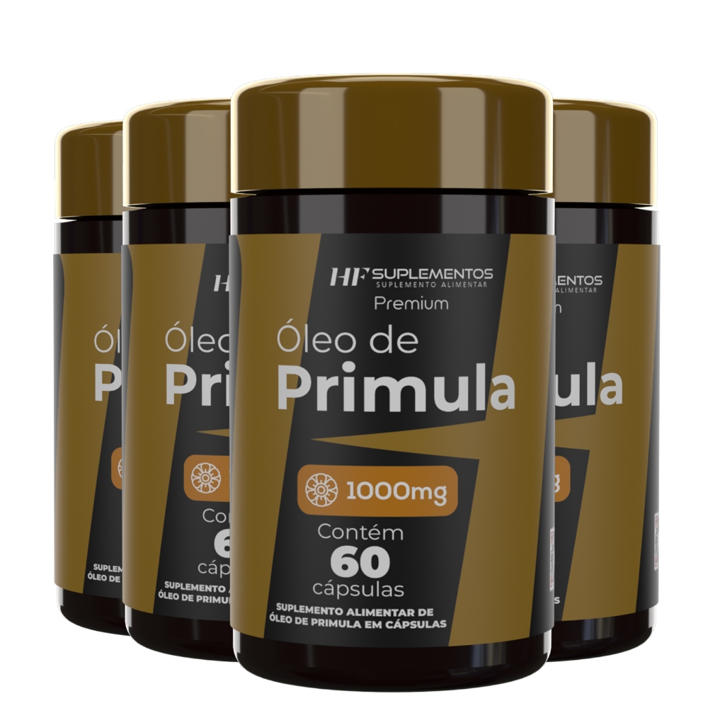 Kit 4 unidades Óleo de Prímula 1000mg Premium 60 Cápsulas HF Suplementos – Multivitaminas e Saúde!