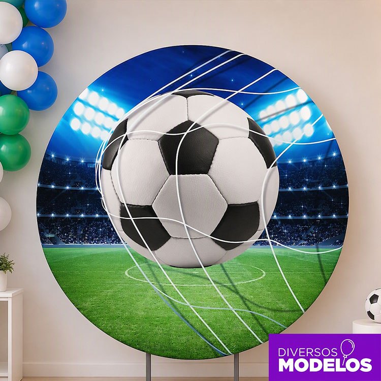 Painel Redondo Futebol 150x150 Decoração Festa Sublimado Em Tecido C/Elástico
