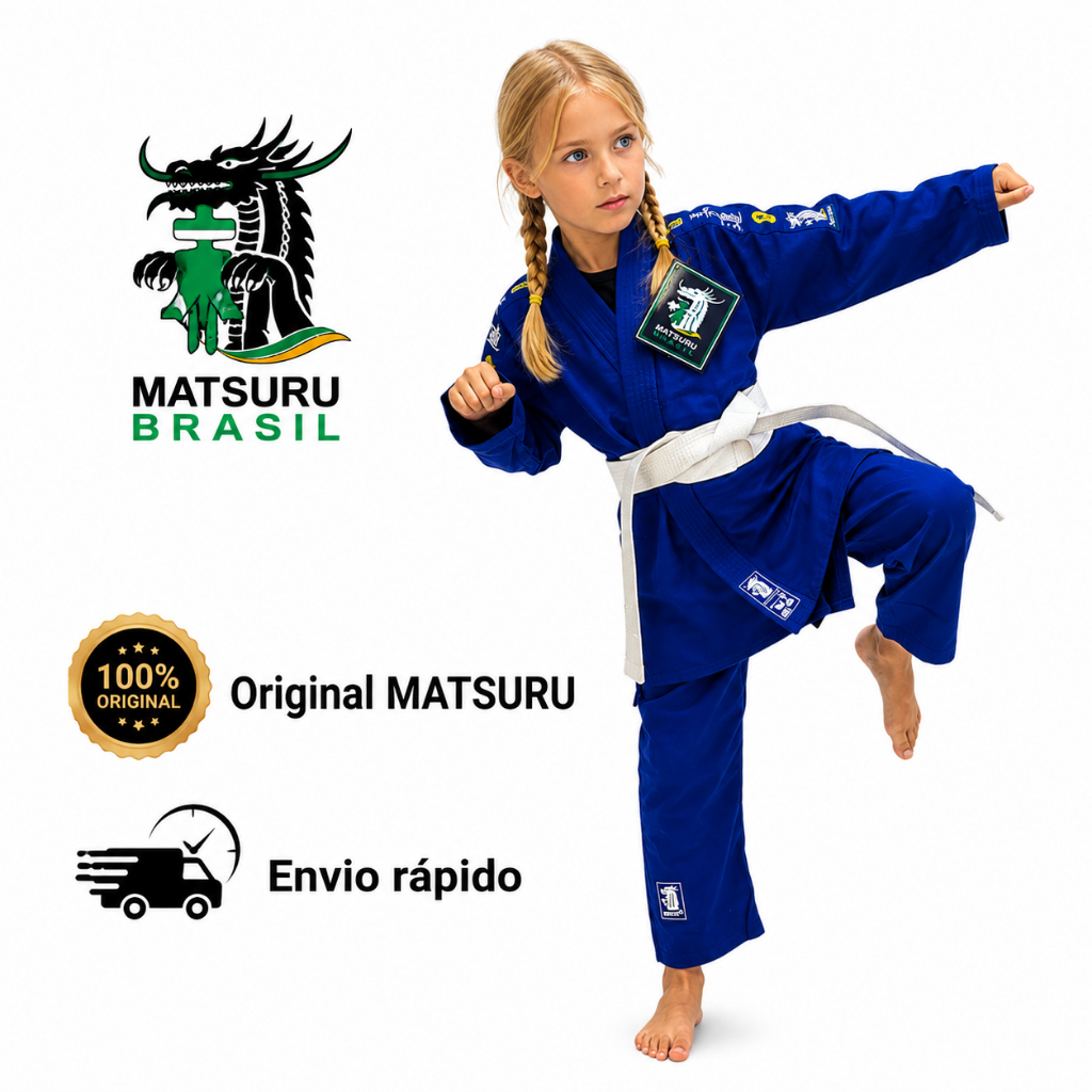 Kimono Judô Azul Infantil Matsuru 350g Tecido Trançado Reforçado com Faixa M0 M1 M2