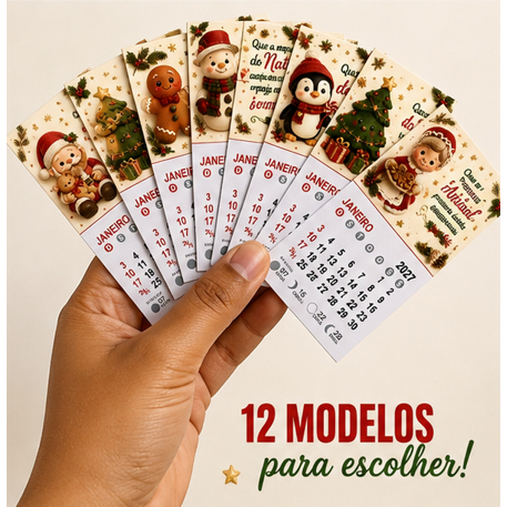 Mini Calendário 2027 Destacável com Frases Natalinas Escolha o Modelo Imã para Geladeira Lembrancinha de Natal