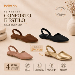 Sapatilha Beira Rio Feminina Slingback Bico Fino Mule Napa Conforto Calce Fácil Original