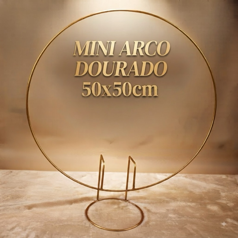 Arco Redondo Decorativo de Mesa 50x50 cm – Suporte Metálico Dourado para Decoração de Festas