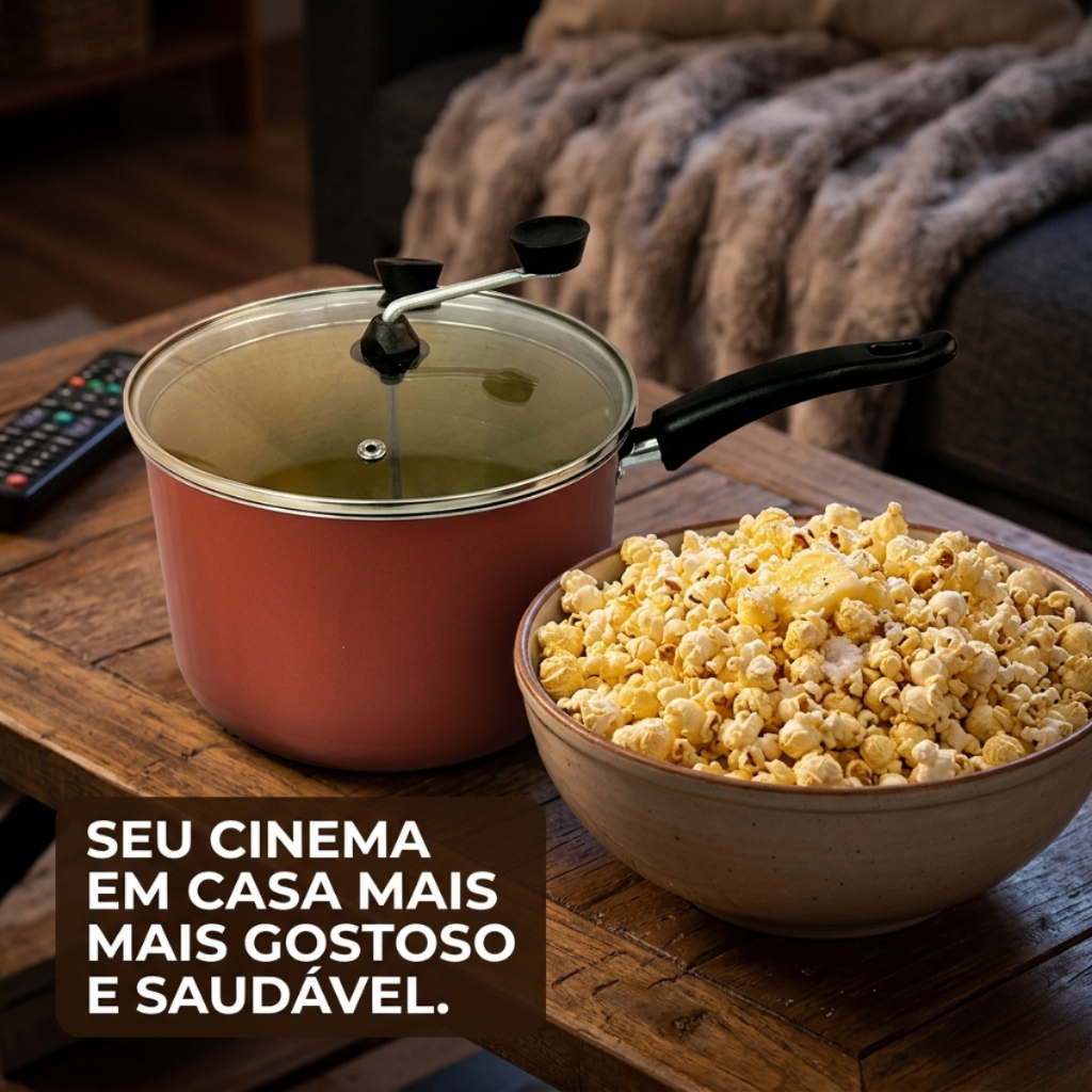 Panela Pipoqueira Antiaderente Com Tampa de Vidro Mexedor Manual Vermelha - Fácil Limpeza — imagem 2 de 2
