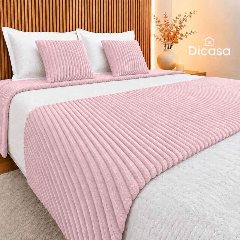 Kit Peseira Decorativa 3 Peças para Cama Casal Queen Peseira e 2 Capas de Almofadas Jogo de Cama