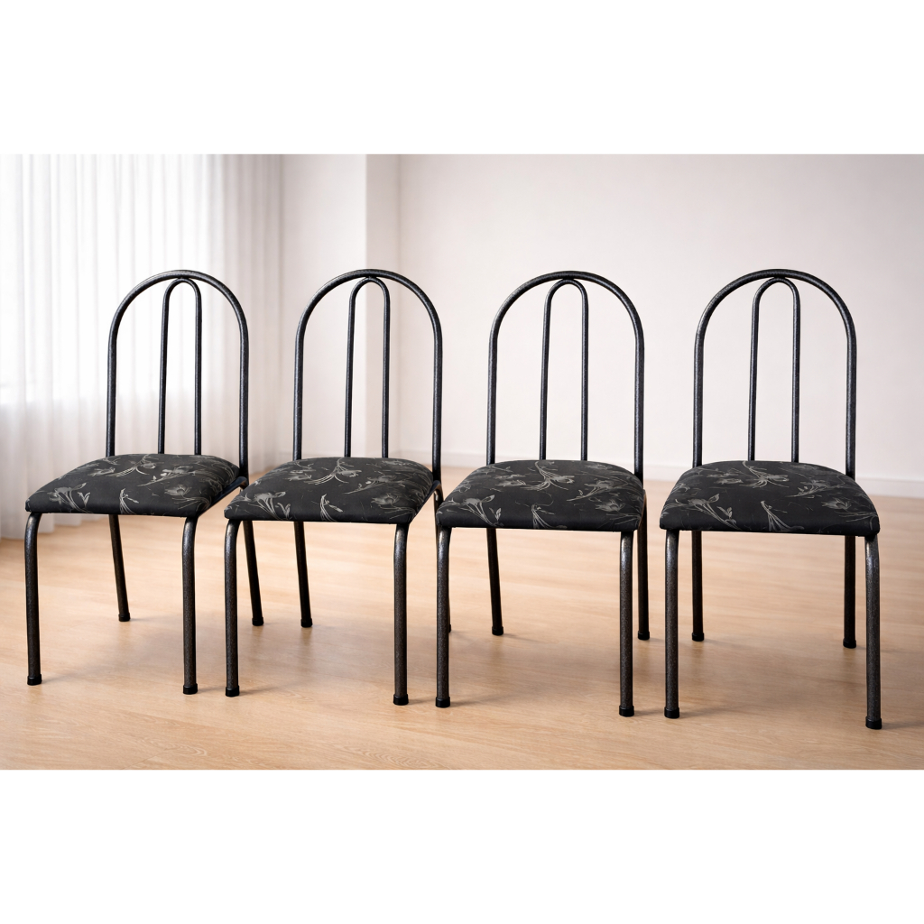 CONJUNTO KIT 4 CADEIRAS DE COZINHA EM AÇO TUBOLAR PARA MESA DE JANTAR FÁCIL MONTAGEM REFORÇADA ASSENTO MADEIRA MACIÇA