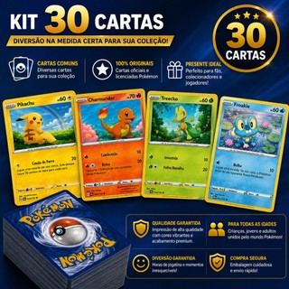 Kit Com 30 Cartas Pokemon Original Sem Repetição Comuns e Energias Colecionáveis