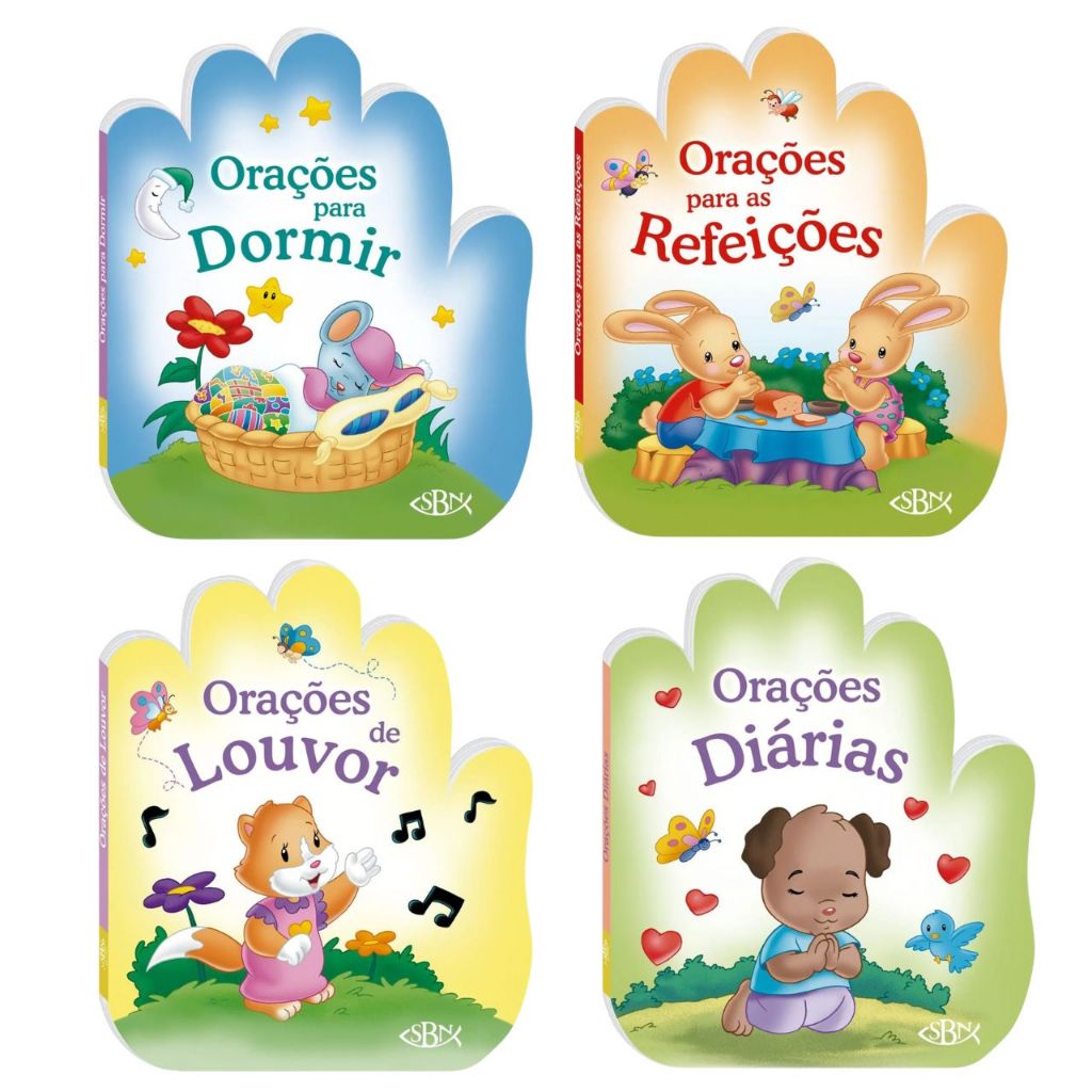Kit 4 Livros Infantis De Orações Educativas Ilustrados Livrinho Religioso para Crianças Cristão