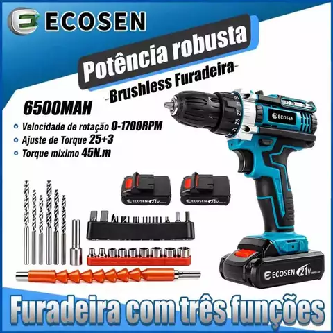 Furadeira e Parafusadeira 2 Baterias de Impacto à Bateria  com Brocas, Bits e 110V-220V