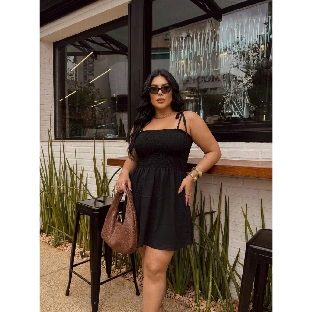 Vestido Plus Size Curto Feminino Alças Elastico Modelador Primavera Verao