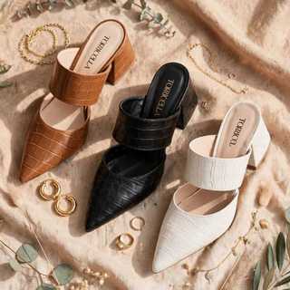 Sapato Mule Scarpin Tamanco Feminino Salto Bloco 6cm Croco Conforto Bico Fino Casual Social Elegante Trabalho Tendencia