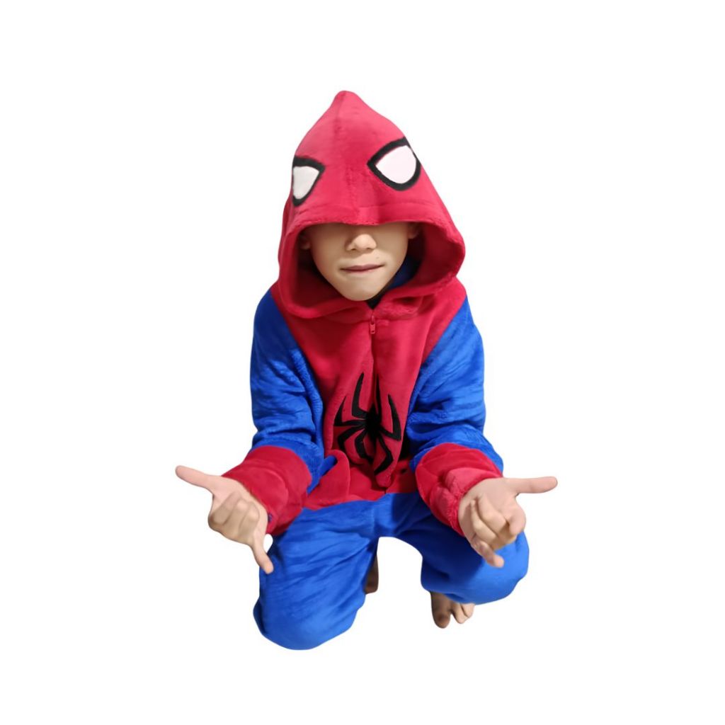 Pijama Kigurumi Personagens Homem Aranha  Infantil em Plush Quentinho Inverno Confortável 1 a 10 anos Peluciado