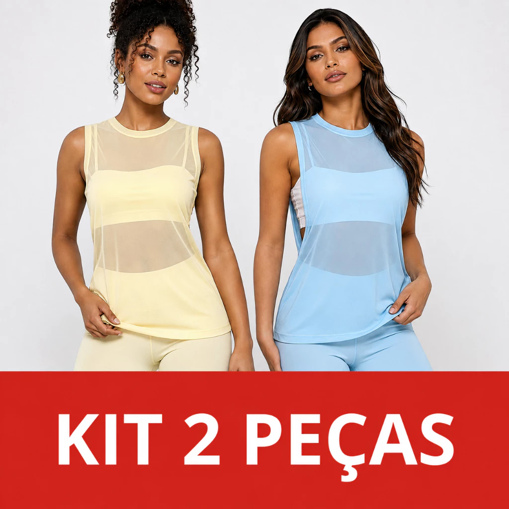 Kit 2 Blusas Regata Feminina Tule Moda Fitness Academia Colete Treino Tendência — imagem 1
