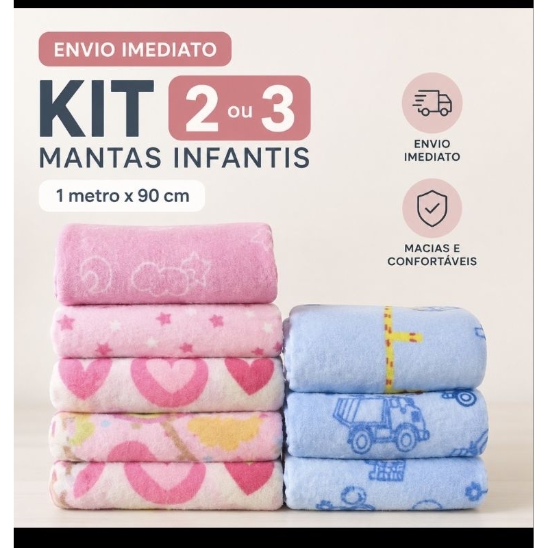Mantas para bebê 2 OU 3 UNIDADES Cobertor Mantinha Microfibra Estampad Kit Maternidade 1 MT x 90 Cm