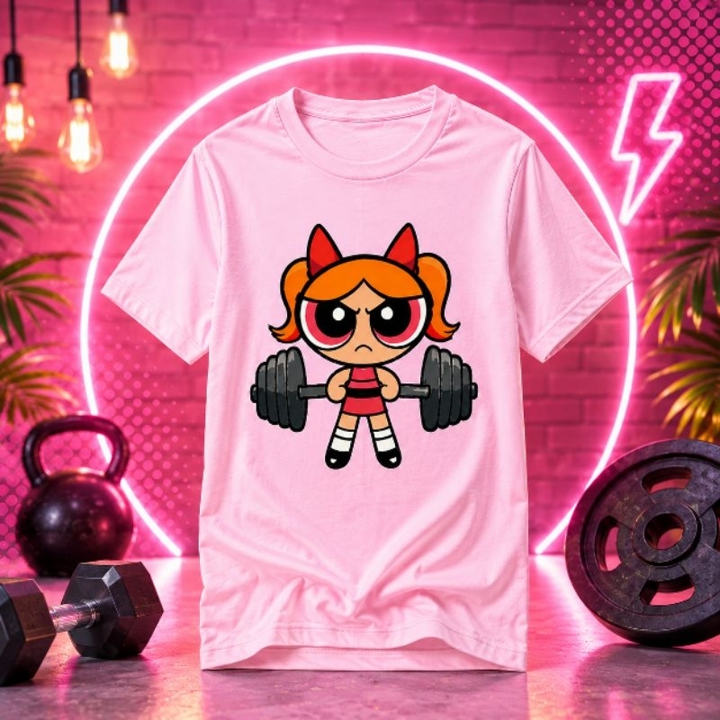 Camiseta Florzinha Academia Meninas Super Poderosas 100% Algodão Camisa Treino Gym Streetwear Unissex Blusa Maromba