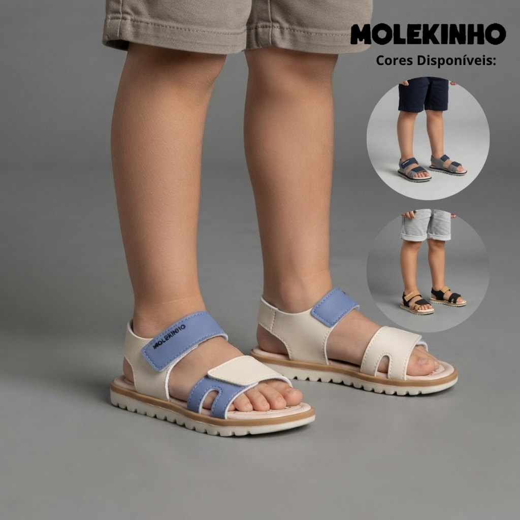 Sandália Molekinho Menino Papete Infantil Fechamento Velcro