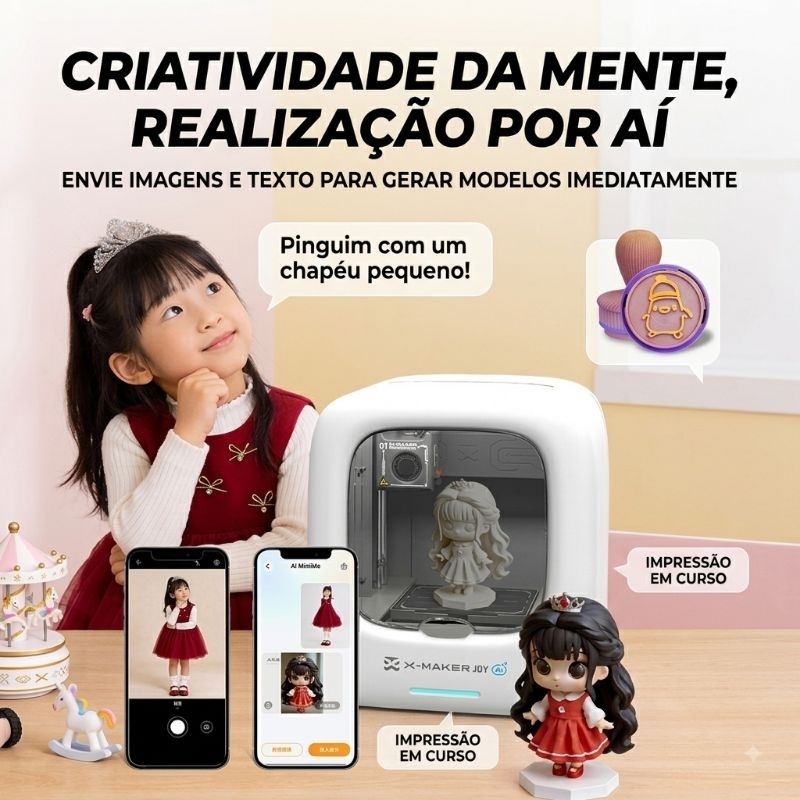 Impressora 3D Infantil Aoseed X-Maker Joy AI+ Criativa Silenciosa com Controle p