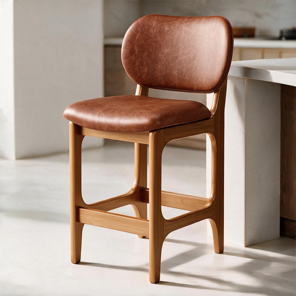 Banqueta Baixa Bar Cozinha E Sala De Jantar Fixa Betta L02 Imbuia Couríssimo Camel - Lyam Decor