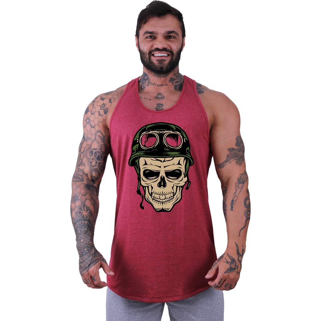 Regata Longline MXD Conceito Bodybuilder Caveira Letreiros Academia Musculação Casual Estampas