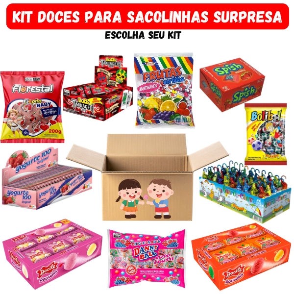 Kit Doces Sacolinha Surpresa Aniversário Guloseimas Festa Infantil Lembrancinhas