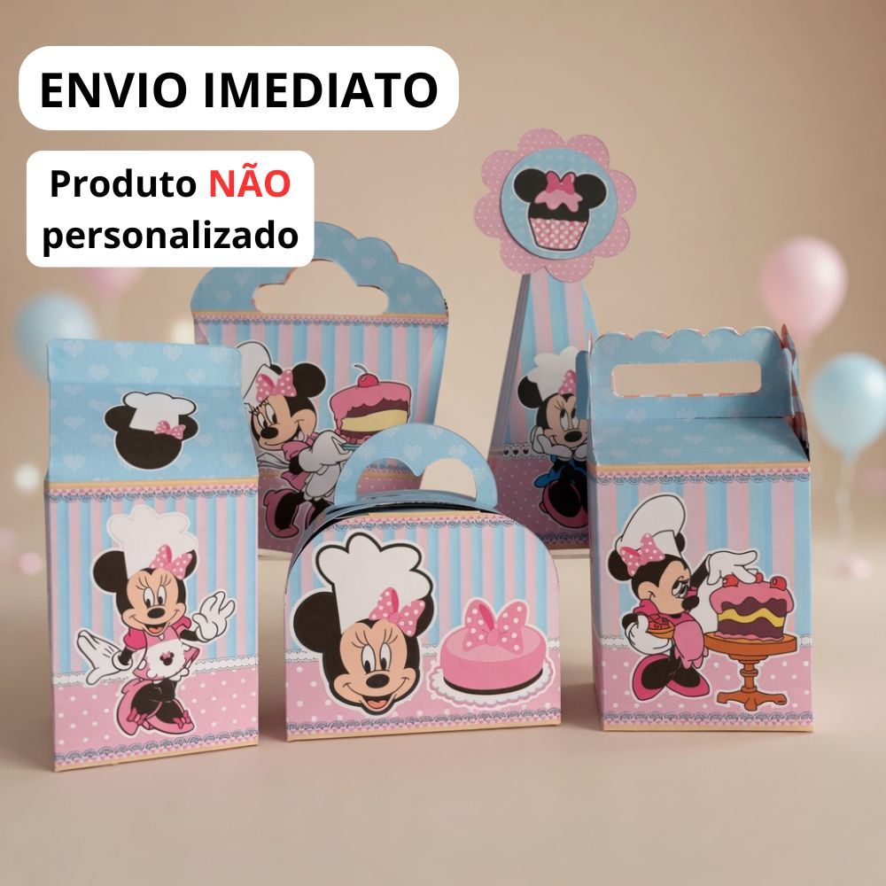 Kit Caixinhas Minnie Confeiteira Personalizado Festa Infantil Aniversário Menina Decoração