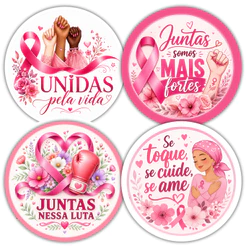 Kit 130 Adesivos Outubro Rosa Prevenção do Câncer de Mama 4x4