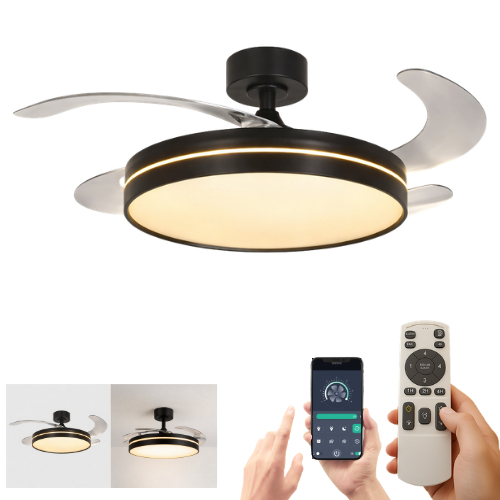 Ventilador Retrátil de Teto com Luminária LED Controle Remoto Bivolt 6 Velocidades Timer Vento Natural Silencioso