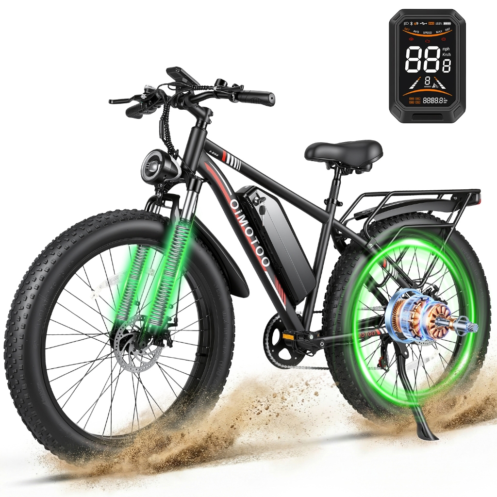Bicicleta Elétrica Urbana e Off-Road 750W, Velocidade 32km/h, Autonomia 70km com Pneus Largos 26x4 e 7 Marchas