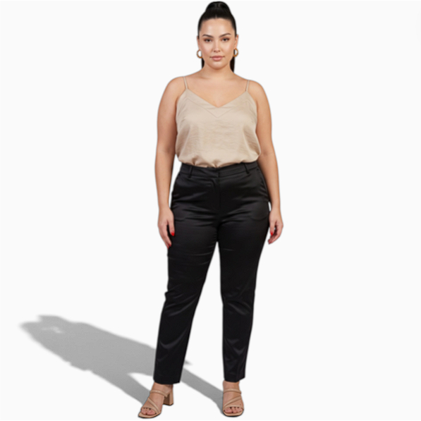 Calça Social Feminina Preta Reta Alfaiataria Social Elegante Cintura Alta Moda Executiva 2 Bolsos Laterais