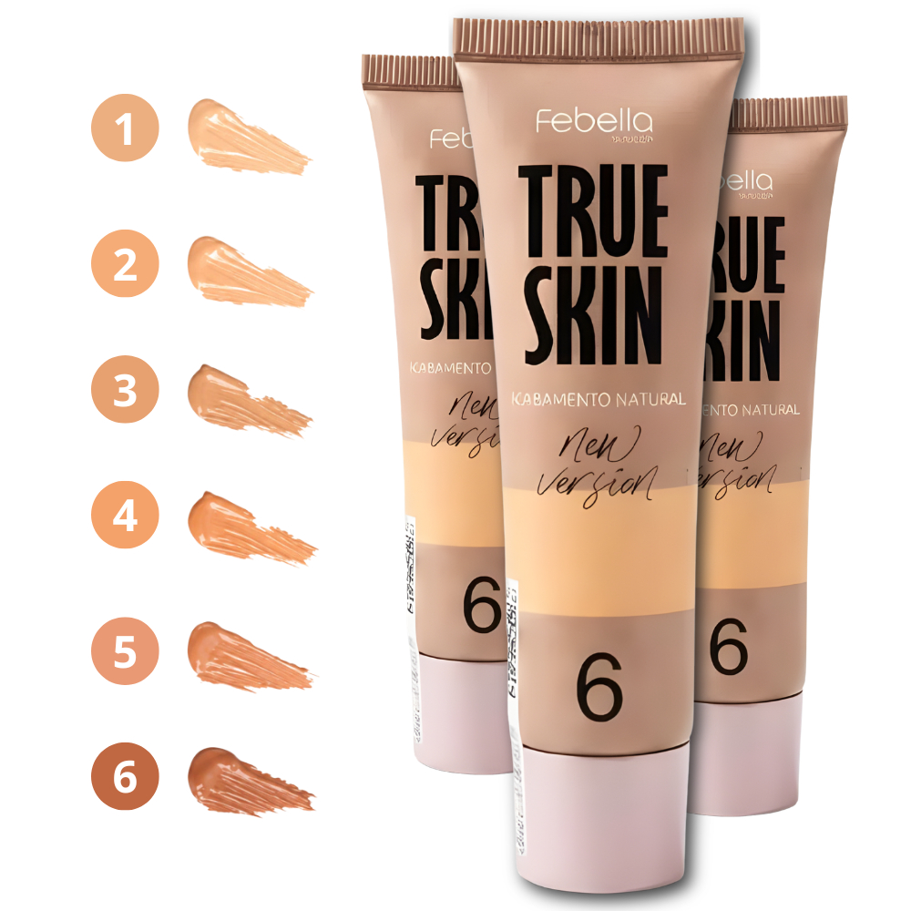 Base Líquida True Skin Febella Ultra Matte Alta Cobertura – 6 Tons Maquiagem Beleza