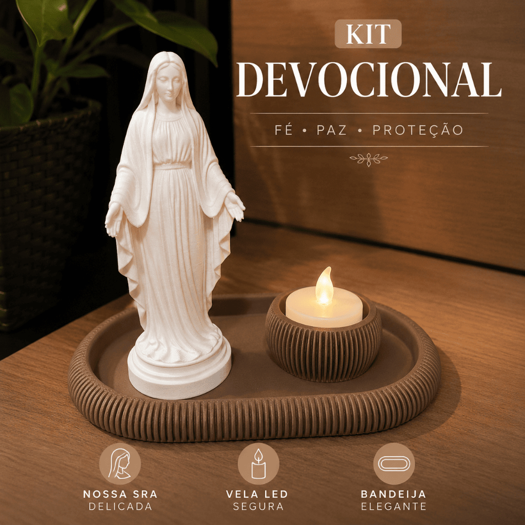 Nossa Senhora das Graças kit decorativo com porta terço + porta velas, altar