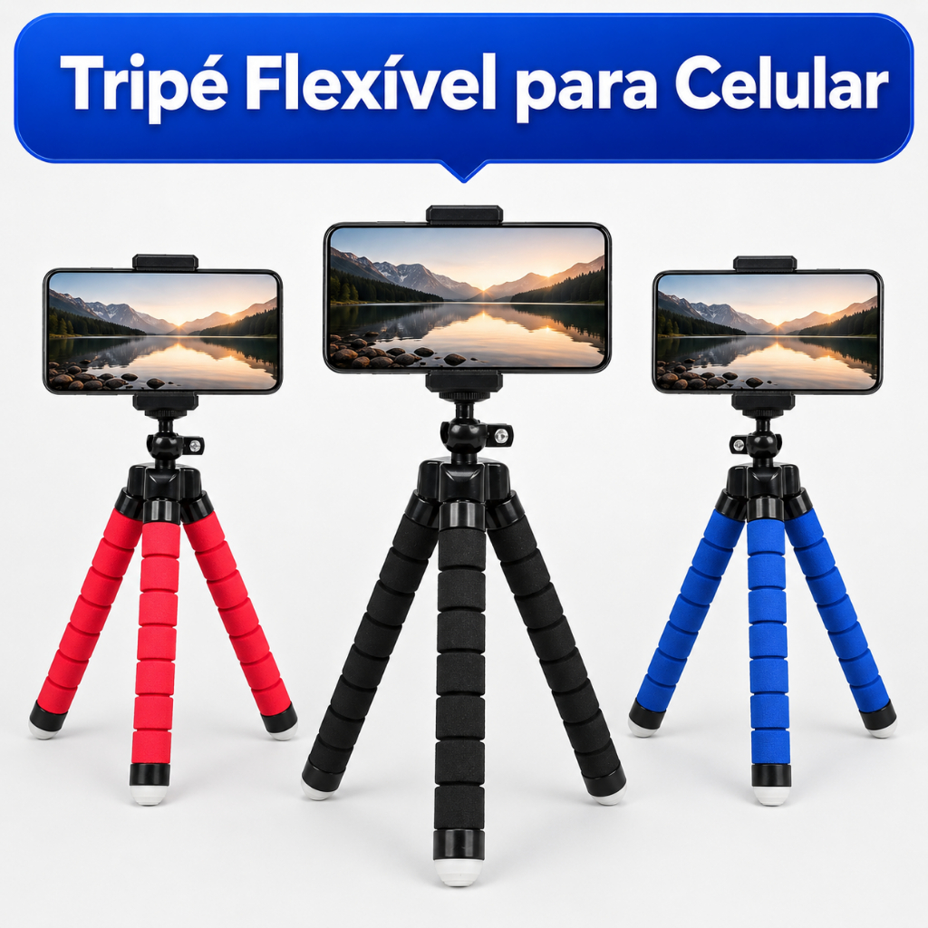Suporte Universal para Telefone - Tripé Pequeno com Polvo Esponja e Clipe
