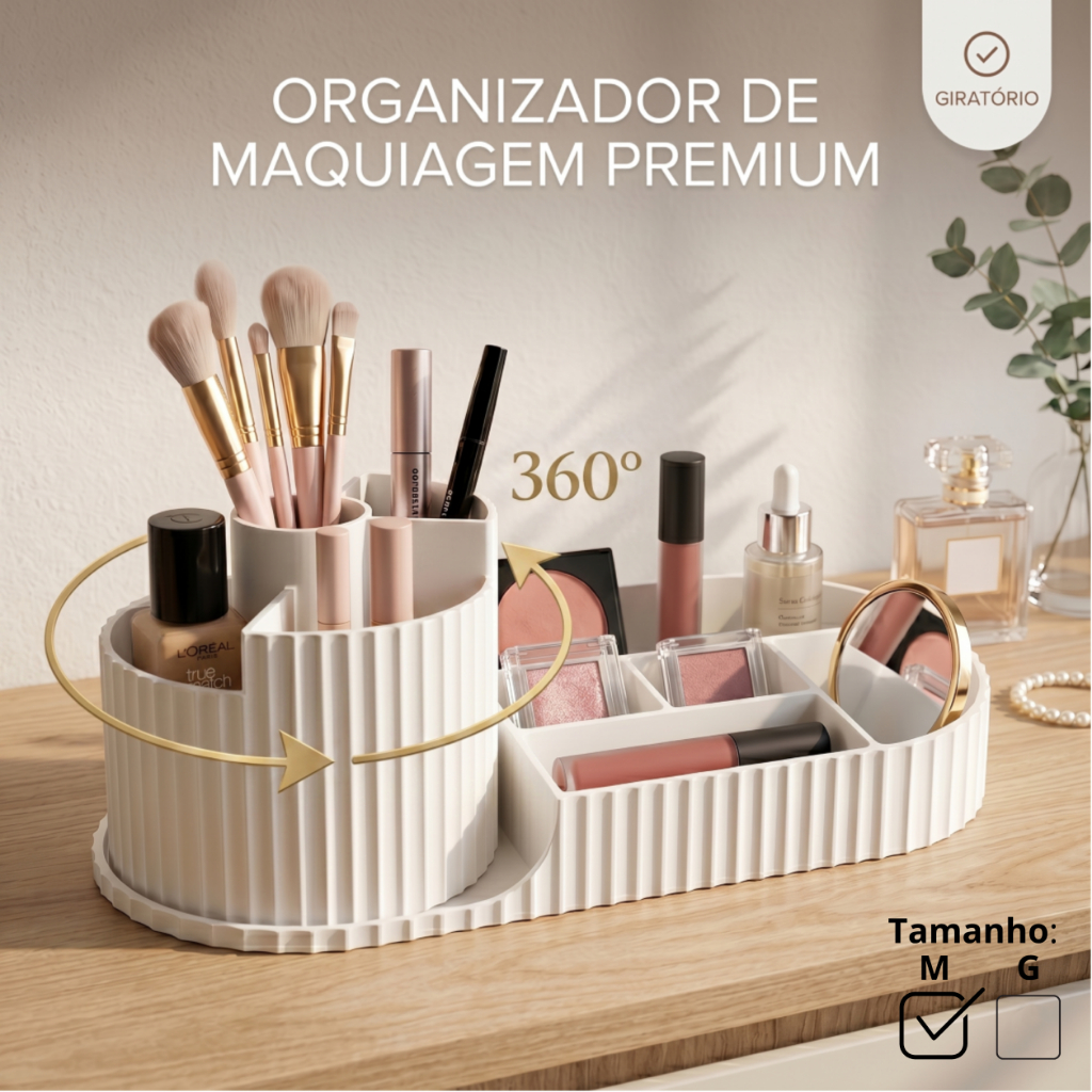 Organizador de Maquiagem Giratório 360° Premium Porta Pincel Perfume Cosmético Penteadeira Quarto