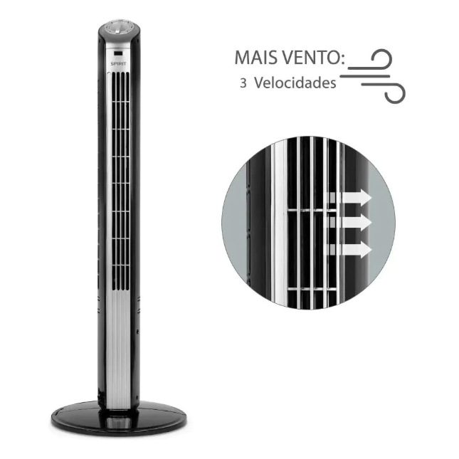 Ventilador De Torre Spirit Easy 90 Cm Preto E Prata Forte 127v