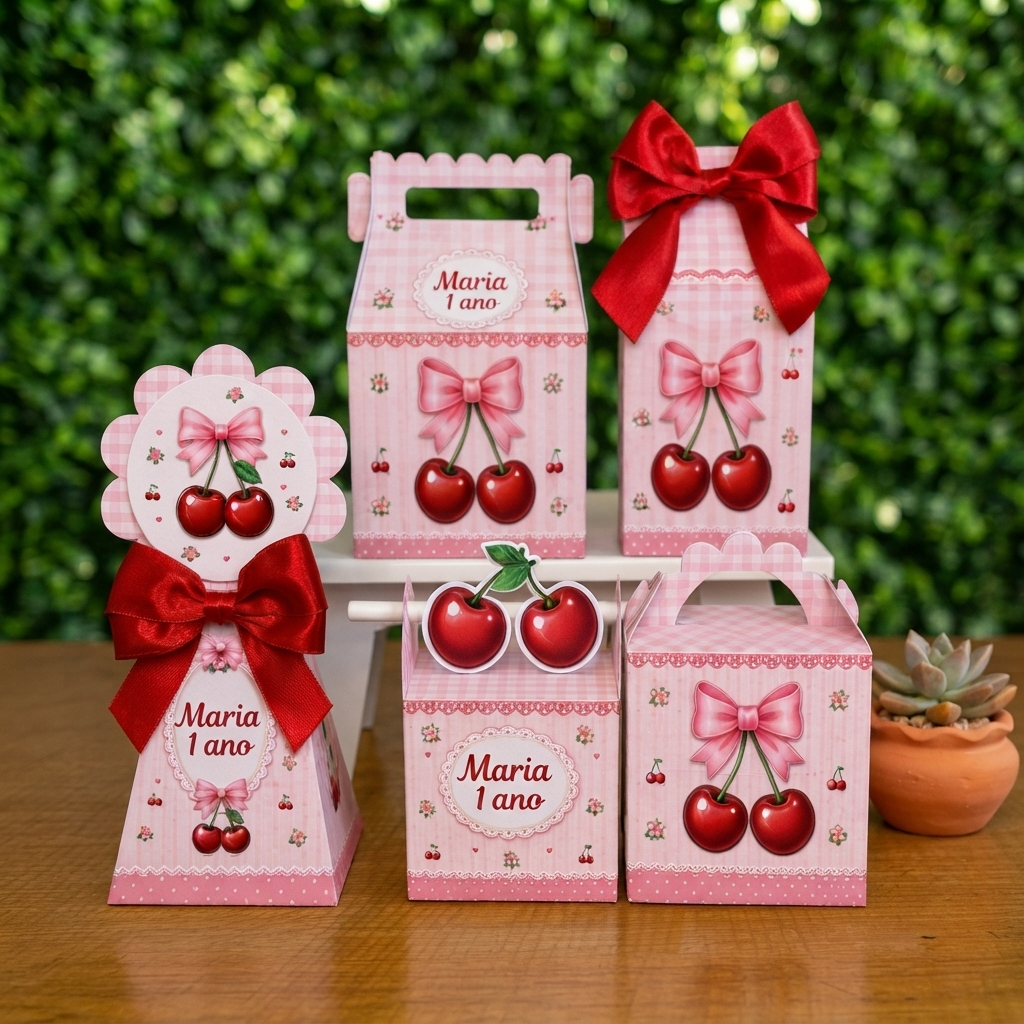 Kit Cerejinha Do Bolo Rosa Personalizado Com Nome e Idade Festa Infantil Lembrancinha Aniversário