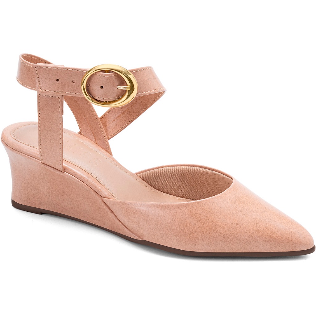 Scarpin Feminino Lumiss Anabela Salto Baixo Bico Fino Fivela Elegante Confortável · foto 2