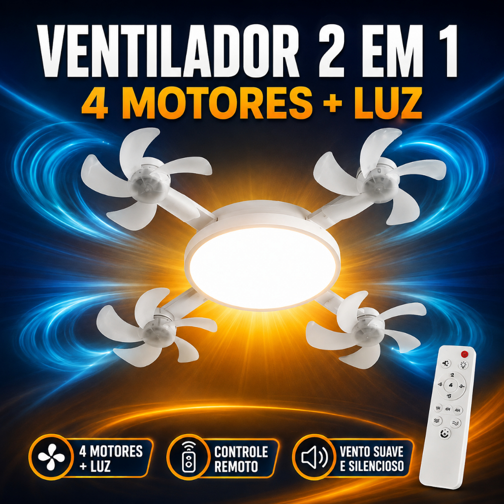 Lâmpada Ventilador de Teto Bivolt com Controle Estilo Drone Moderno e Silencioso - Envio Imediato
