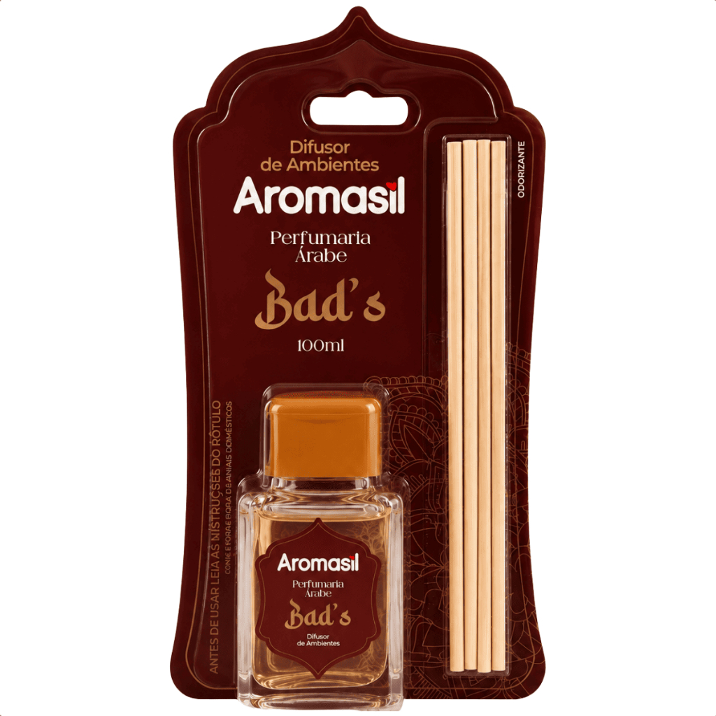 Difusor de Aromas Aromasil Bad's 100ml Perfumaria Árabe com Varetas para Ambiente