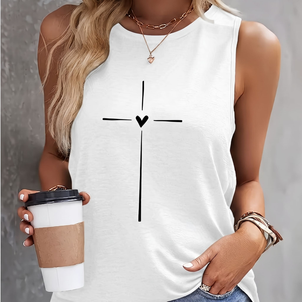 Camisa Regatas Casual Basica Blusa Feminina Blogueira Cruz Tendencia Lazer Academia e Esporte Confortável