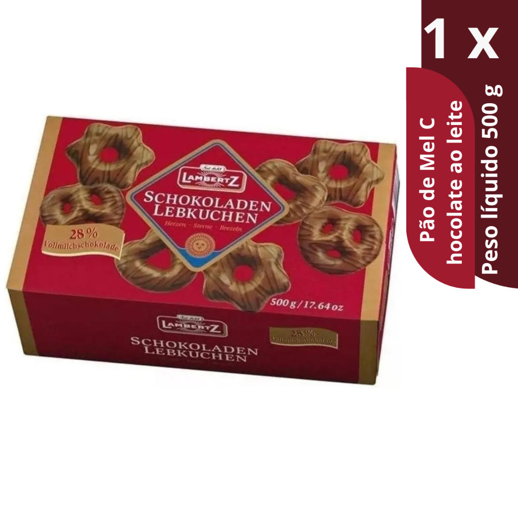 Pão de Mel Alemão coberto com chocolate Lambertz Caixa 500g