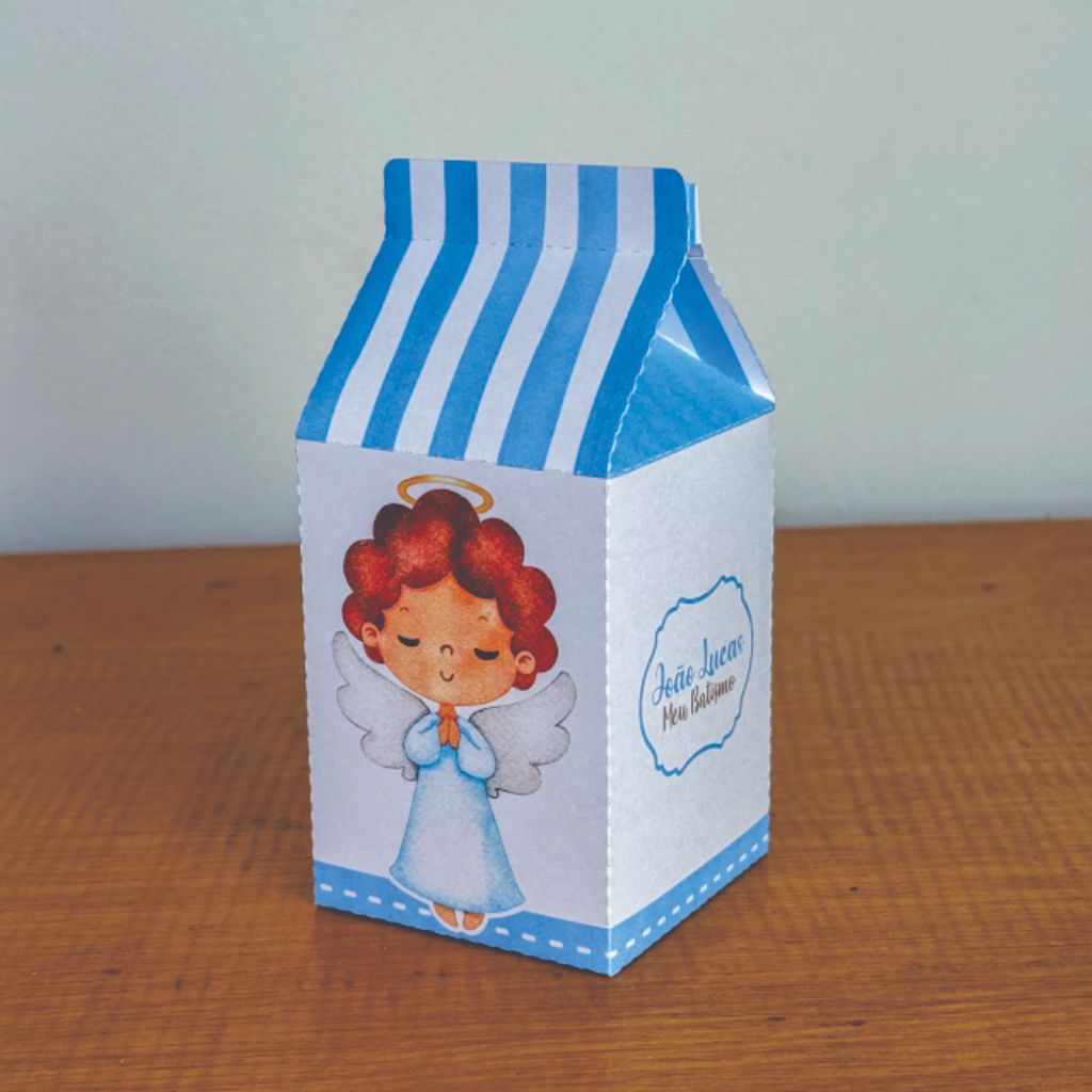 Caixinha Milk BATIZADO AZUL personalizada  - lembrancinha de festa 10/20/30/40 unidades