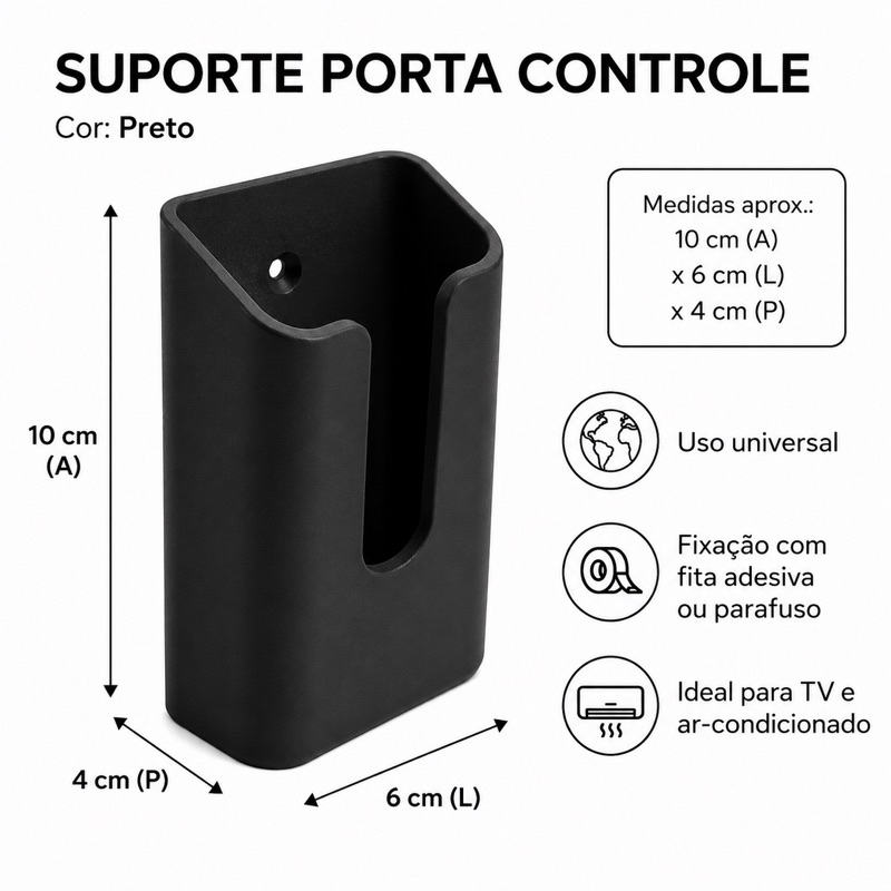 Suporte Porta Controle Remoto Parede Universal TV Ar Condicionado Ventilador com Fita 3M Sem Furo