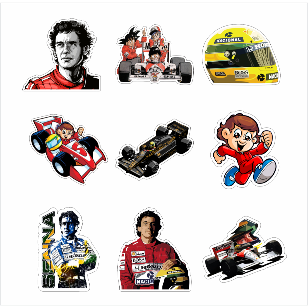 Adesivo Ayrton Senna Vinil à prova dágua Piloto Formula 1 F1 Capacete Carro Moto Copo