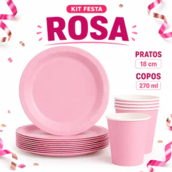 Kit Festa 8/16/24 Pratos + Copos De Papel Ecológico Colorido - Descartavel Reforçado Para Aniversario
