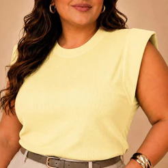 Blusa Plus Size Muscle Tee Ribana Canelada Chic Básica Casual Elegante Confortável Tendencia Moda Primavera Verão 2026
